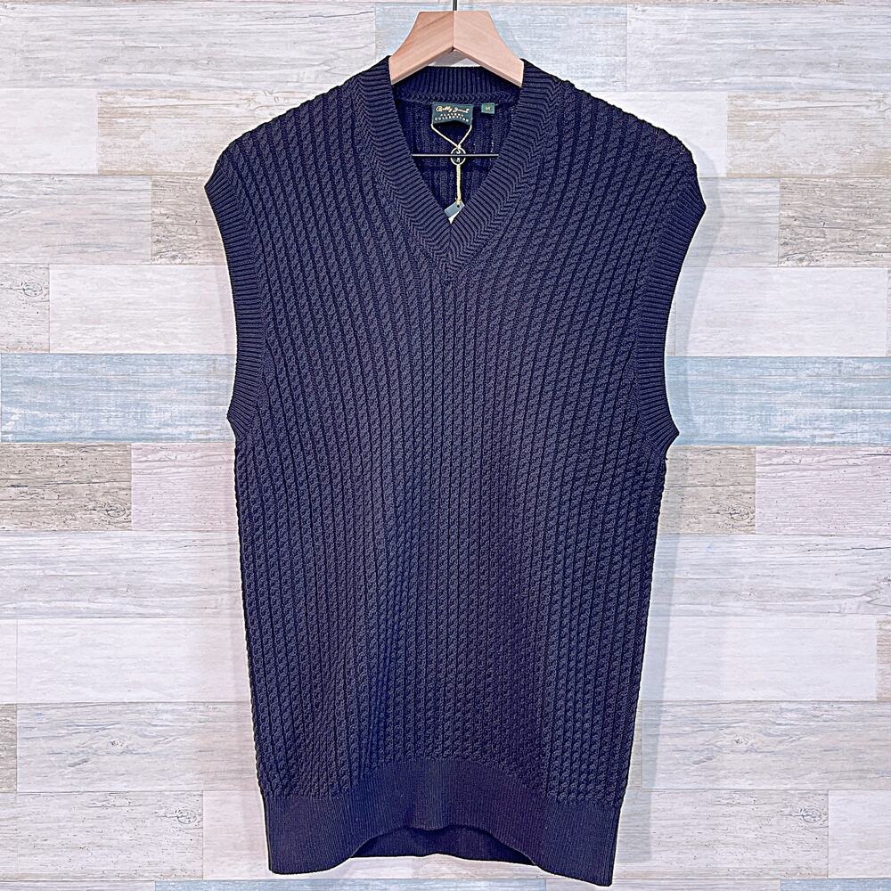 Bobby Jones Vintage 90s Cotton Cable Knit Sweater Vest Black Golf Mens Medium